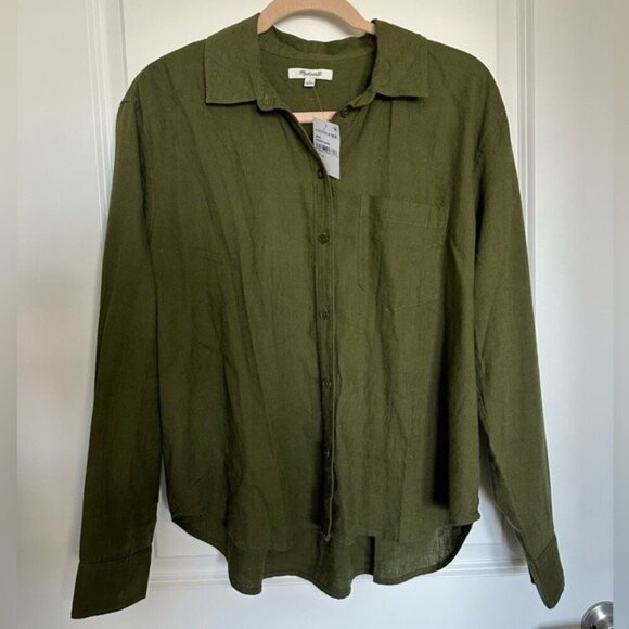 NWT Madewell Linen Blend Top Size Small Boy Long Sleeve Button Down - Picture 3 of 5
